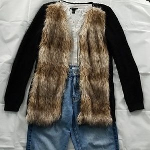 Black Sweater with Faux Fur Detail